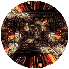 Library-tunnel-books-stacks Wooden Puzzle Round by Bedest