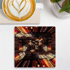 Library-tunnel-books-stacks Uv Print Square Tile Coaster  by Bedest