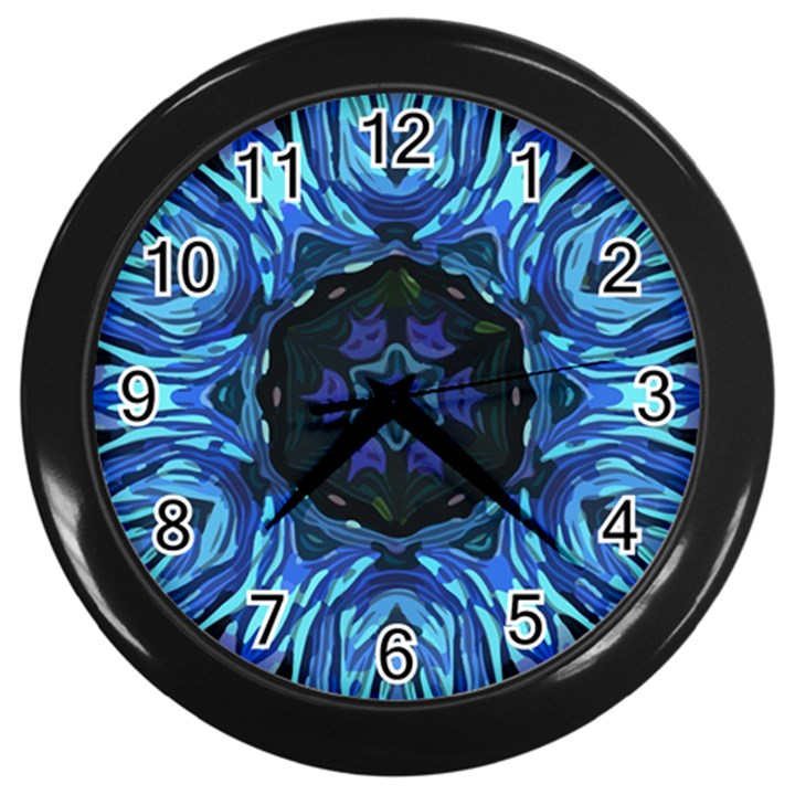 Background-blue-flower Wall Clock (Black)