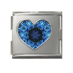 Background-blue-flower Mega Link Heart Italian Charm (18mm) by Bedest