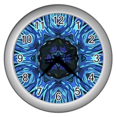 Background-blue-flower Wall Clock (silver)