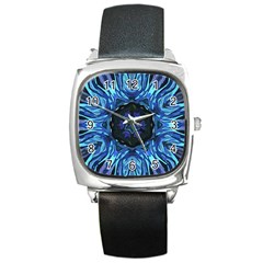 Background-blue-flower Square Metal Watch