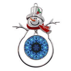 Background-blue-flower Metal Snowman Ornament by Bedest