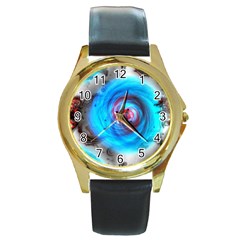 Abstract-kaleidoscope-pattern Round Gold Metal Watch by Bedest