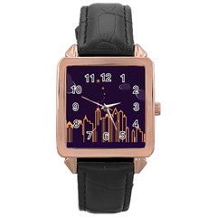 Skyscraper Town Urban Towers Rose Gold Leather Watch  by pakminggu