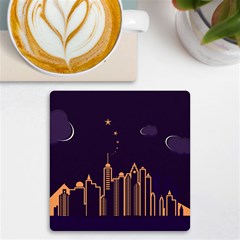 Skyscraper Town Urban Towers Uv Print Square Tile Coaster  by pakminggu