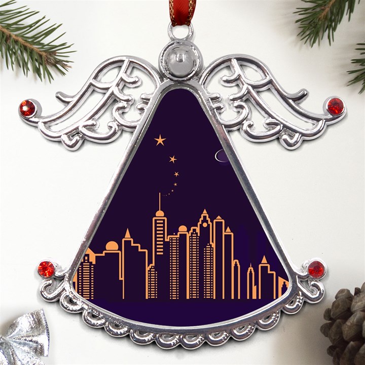 Skyscraper Town Urban Towers Metal Angel with Crystal Ornament