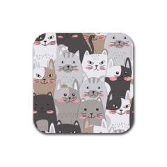 Cute Cats Seamless Pattern Rubber Coaster (Square)