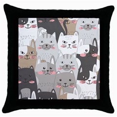 Cute Cats Seamless Pattern Throw Pillow Case (Black)