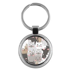 Cute Cats Seamless Pattern Key Chain (Round)