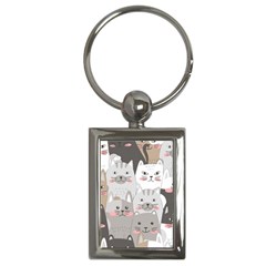 Cute Cats Seamless Pattern Key Chain (Rectangle)