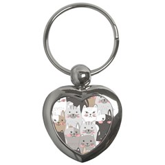 Cute Cats Seamless Pattern Key Chain (Heart)