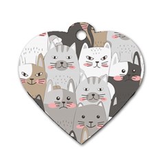 Cute Cats Seamless Pattern Dog Tag Heart (One Side)