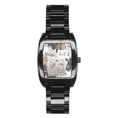 Cute Cats Seamless Pattern Stainless Steel Barrel Watch