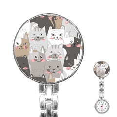 Cute Cats Seamless Pattern Stainless Steel Nurses Watch