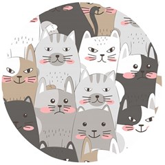 Cute Cats Seamless Pattern Wooden Bottle Opener (Round)