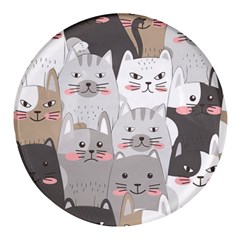 Cute Cats Seamless Pattern Round Glass Fridge Magnet (4 pack)