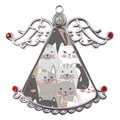 Cute Cats Seamless Pattern Metal Angel with Crystal Ornament