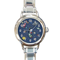 Cat-cosmos-cosmonaut-rocket Round Italian Charm Watch by pakminggu