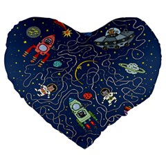 Cat-cosmos-cosmonaut-rocket Large 19  Premium Heart Shape Cushions