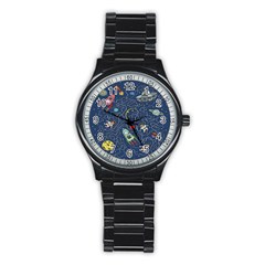 Cat-cosmos-cosmonaut-rocket Stainless Steel Round Watch