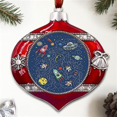 Cat-cosmos-cosmonaut-rocket Metal Snowflake And Bell Red Ornament by pakminggu