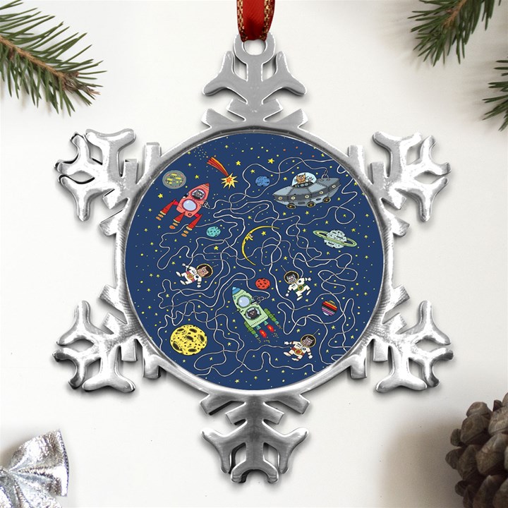 Cat-cosmos-cosmonaut-rocket Metal Small Snowflake Ornament