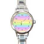 Cute Pastel Rainbow Striped Pattern Round Italian Charm Watch Front