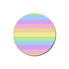 Cute Pastel Rainbow Striped Pattern Rubber Round Coaster (4 pack)