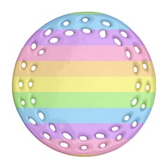 Cute Pastel Rainbow Striped Pattern Round Filigree Ornament (Two Sides)