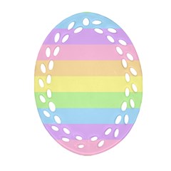 Cute Pastel Rainbow Striped Pattern Ornament (Oval Filigree)