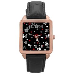 Art Pattern Traces Paw Rose Gold Leather Watch 