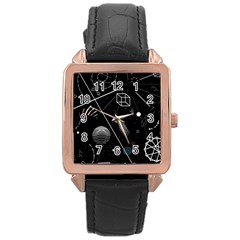 Future Space Aesthetic Math Rose Gold Leather Watch  by pakminggu