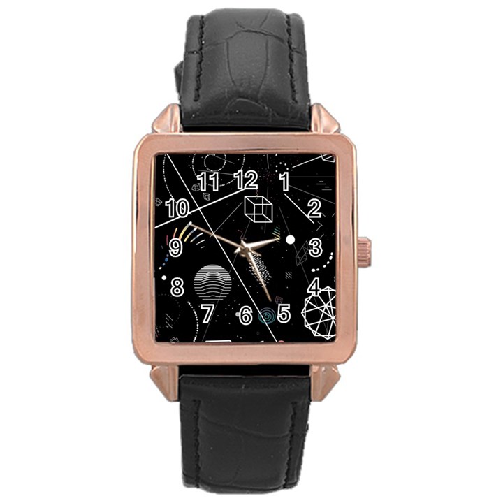 Future Space Aesthetic Math Rose Gold Leather Watch 