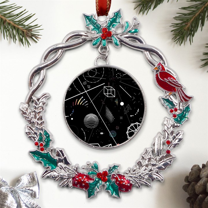 Future Space Aesthetic Math Metal X mas Wreath Holly leaf Ornament