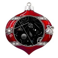 Future Space Aesthetic Math Metal Snowflake And Bell Red Ornament