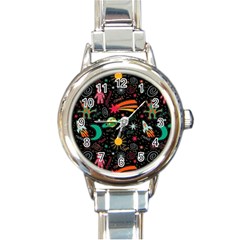 Space Seamless Pattern Round Italian Charm Watch by pakminggu