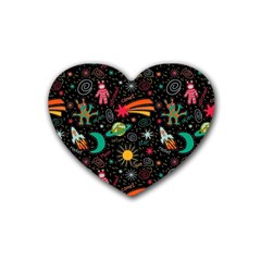 Space Seamless Pattern Rubber Heart Coaster (4 Pack) by pakminggu