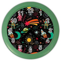 Space Seamless Pattern Color Wall Clock by pakminggu