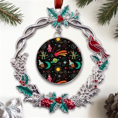 Space Seamless Pattern Metal X mas Wreath Holly Leaf Ornament