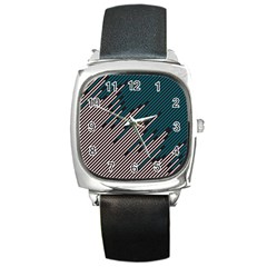 Abstract Diagonal Striped Lines Pattern Square Metal Watch by pakminggu