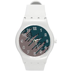 Abstract Diagonal Striped Lines Pattern Round Plastic Sport Watch (m) by pakminggu