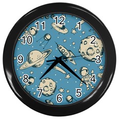 Space Objects Nursery Pattern Wall Clock (black) by pakminggu