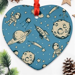 Space Objects Nursery Pattern Heart Ornament (two Sides)