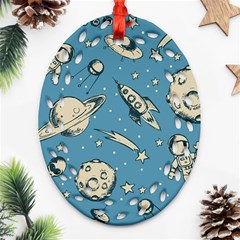 Space Objects Nursery Pattern Oval Filigree Ornament (two Sides)