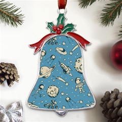 Space Objects Nursery Pattern Metal Holly Leaf Bell Ornament