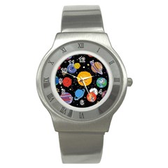 Circle Illustration Space Art Cute Pattern Stainless Steel Watch by pakminggu