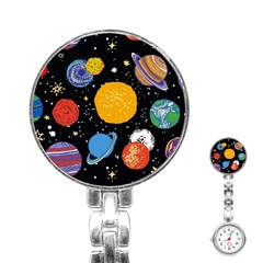 Circle Illustration Space Art Cute Pattern Stainless Steel Nurses Watch by pakminggu