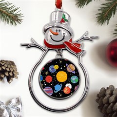 Circle Illustration Space Art Cute Pattern Metal Snowman Ornament by pakminggu