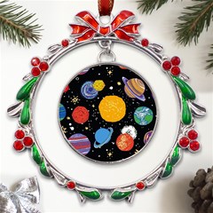 Circle Illustration Space Art Cute Pattern Metal X mas Wreath Ribbon Ornament